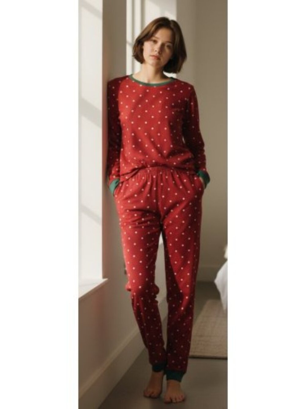 JAMMIES FOR FAMILIES Red Polka Dot Fleece Pajamas Girls XL Size 14-16